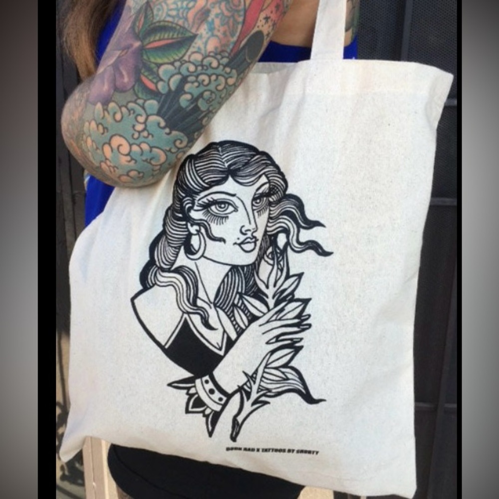 Rose Babe Tote Bag Canvas Purse Tattoo Flash Limited Edition Artist Collab - Picture 3 of 4